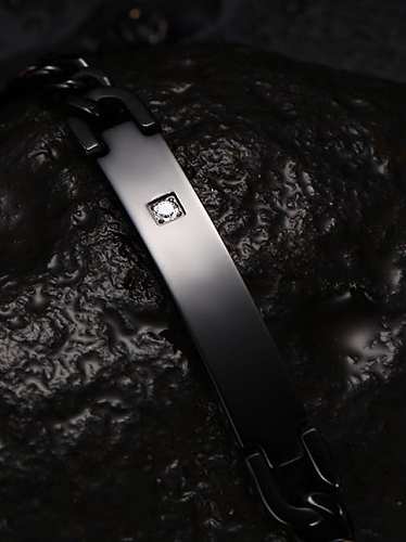 Personality Black Gun Plated Rhinestone Titanium Bracelet