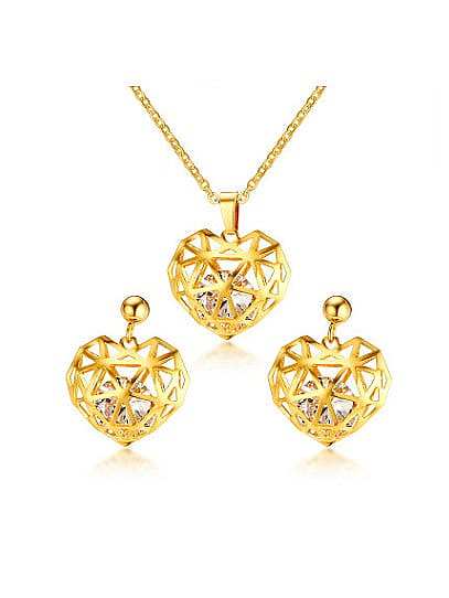 Luxury Gold Plated Hollow Heart Zircon Two Pieces Jewelry Set
