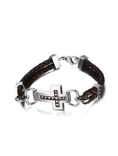 Personality Brown Cross Shaped Artificial Leather Bracelt