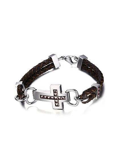 Personality Brown Cross Shaped Artificial Leather Bracelt