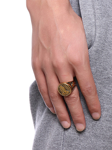 Personality Gold Plated High Polished Palm Titanium Ring