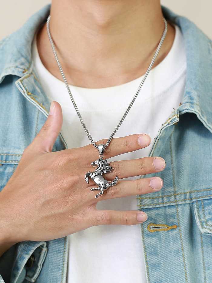 Titanium Steel Hip Hop Horse Pendant