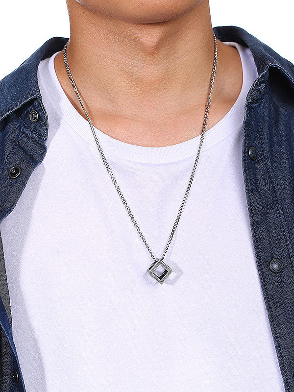 Stainless Steel With Platinum Plated Simplistic Hollow Square Necklaces