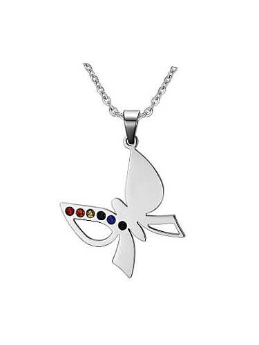Elegant Butterfly Shaped Colorful Zircons Titanium Pendant