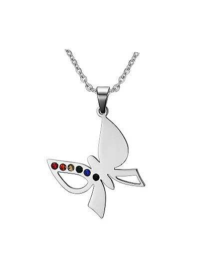 Elegant Butterfly Shaped Colorful Zircons Titanium Pendant
