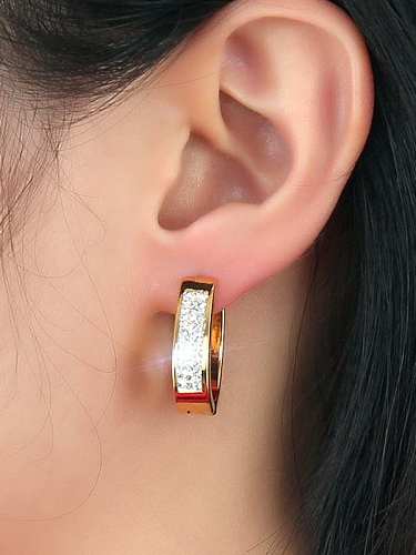 All-match Gold Plated Geometric Shaped Rhinestone Titanium Clip Earrings