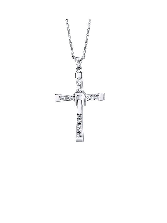 Collier Religious Minimaliste Croix Blanche Strass Titane