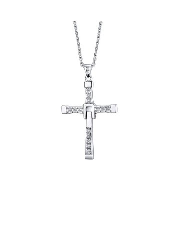 Collar religioso minimalista de cruz blanca con diamantes de imitación de titanio