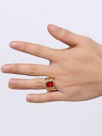 Fashionable Gold Plated Red Rhinestone Titanium Ring