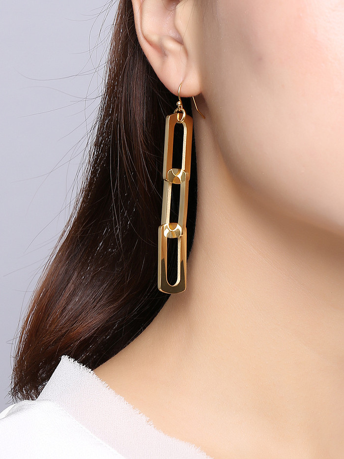 Elegant Gold Plated Square Shaped Titanium Drop Earrings