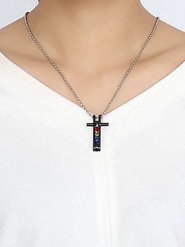 Colar religioso vintage com cruz de zircônia cúbica de aço titânio