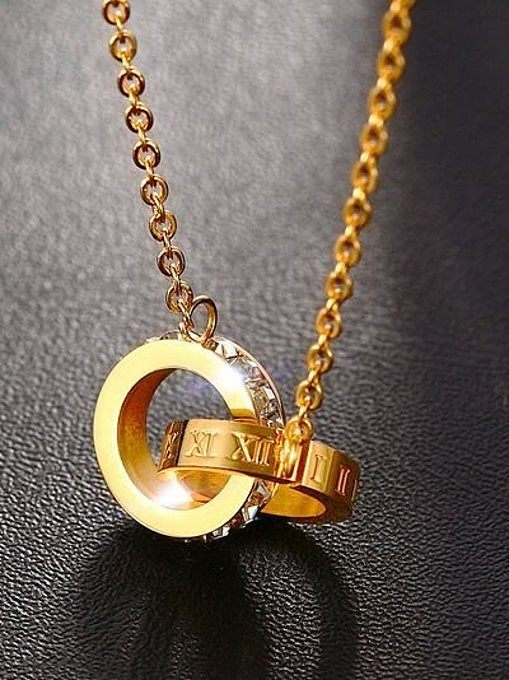 Women Fashionable Gold Plated Double Round Rhinestone Necklace