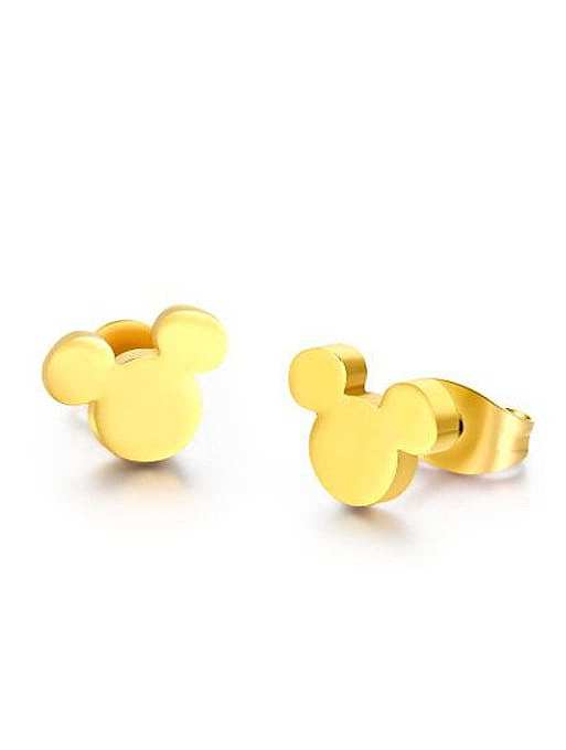 Cute Gold Plated Mickey Mouse Shaped Titanium Stud Earrings