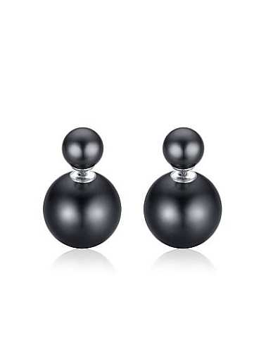 Personality Black Plastic Beads Geometric Shaped Stud Earrings