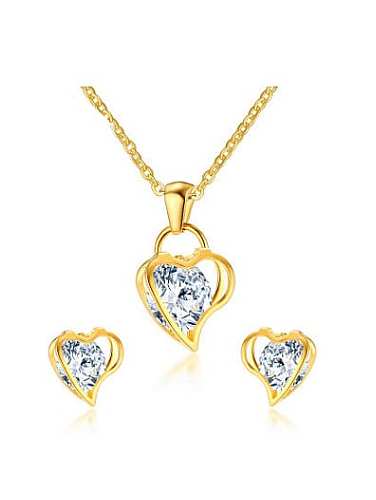 Élégant ensemble de bijoux en titane zircon en forme de cœur deux pièces