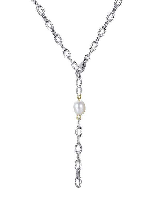 Collar de borla minimalista de perlas de imitación de acero titanio