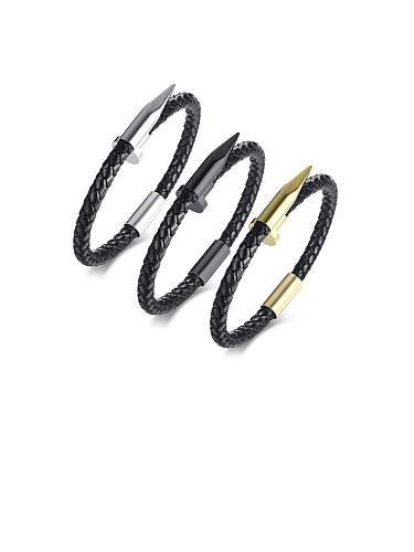 Bracelets minimalistes irréguliers en cuir noir titane