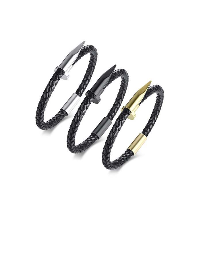 Titanium Black Leather Irregular Minimalist Bangles