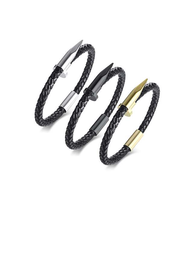 Titanium Black Leather Irregular Minimalist Bangles