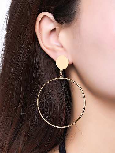 Exaggerated Gold Plated Round Shaped Stainless Steel Drop Earrings