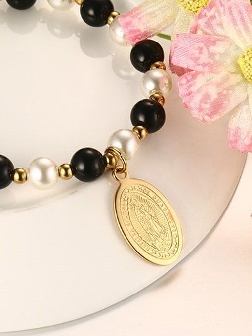Elegant Gold Plated Tag Artificial Pearl Bracelet