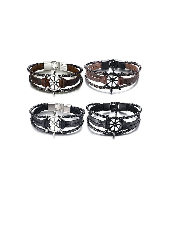 Stainless Steel With White Gold Plated Simplistic Hollow Rudder Bracelets