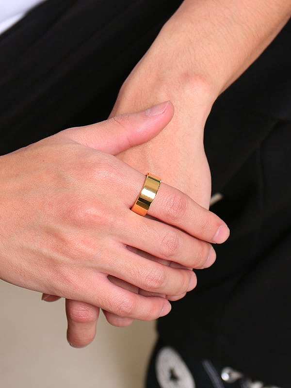 Stainless Steel With Gold Plated Simplistic Smooth Round Men Rings