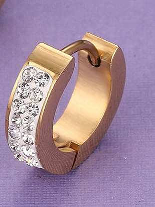 Exquisitos aretes de clip de diamantes de imitación geométricos chapados en oro