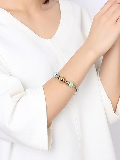 Exquisite Gold Plated Colorful Beads Titanium Bracelet