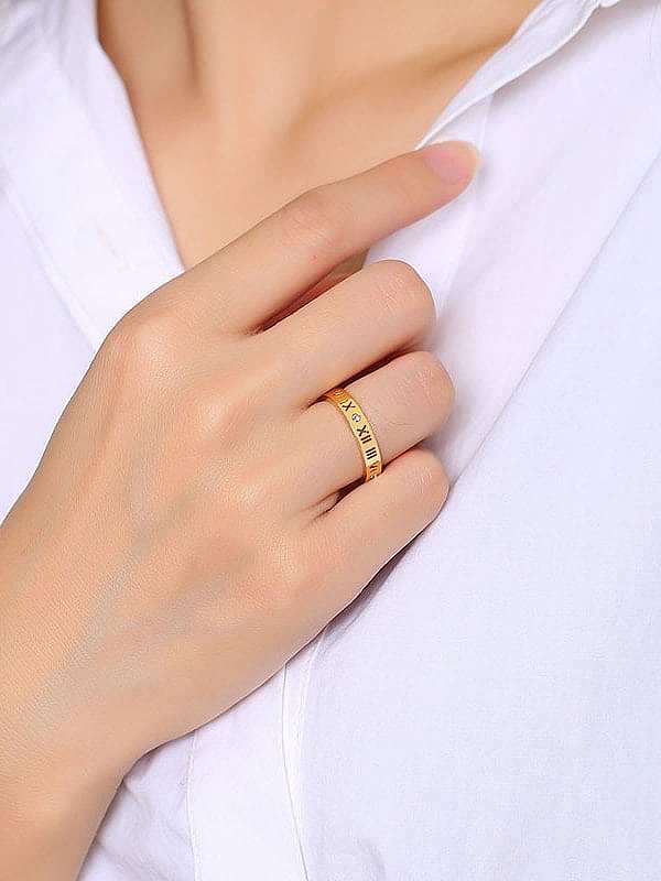 Stainless Steel With Gold Plated Simplistic Hollow Roman Numerals Band Rings
