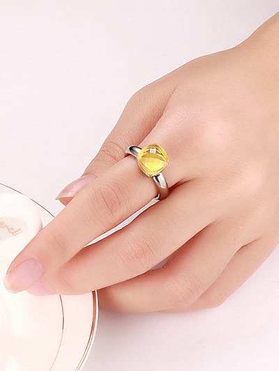 All-match Yellow Glass Bead Stainless Steel Ring