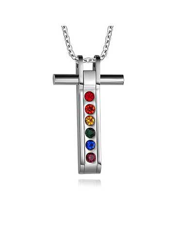 Collar religioso minimalista con cruz de diamantes de imitación de titanio