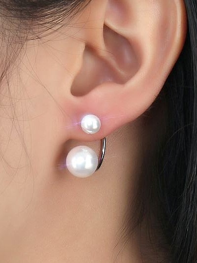 Women Elegant Artificial Pearl Titanium Drop Earrings