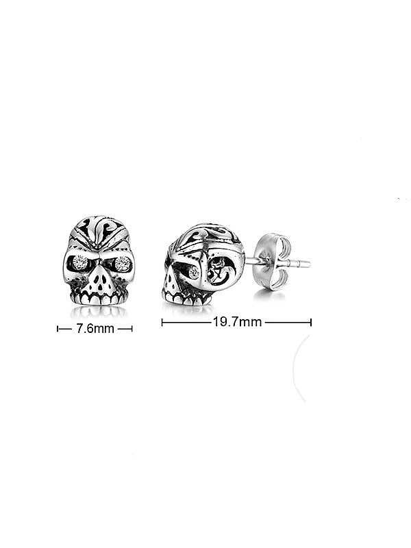 Titanium Steel Rhinestone Skull Vintage Stud Earring