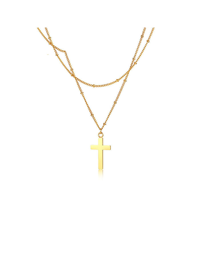 Stainless Steel With Gold Plated Simplistic Smooth Cross Multi Strand Necklaces