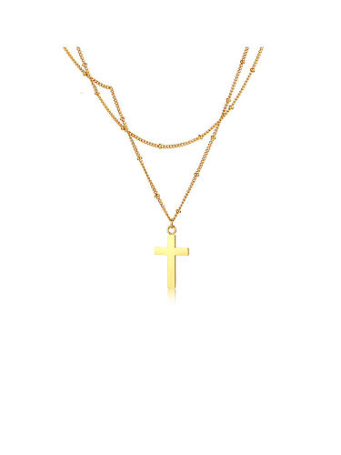Stainless Steel With Gold Plated Simplistic Smooth Cross Multi Strand Necklaces