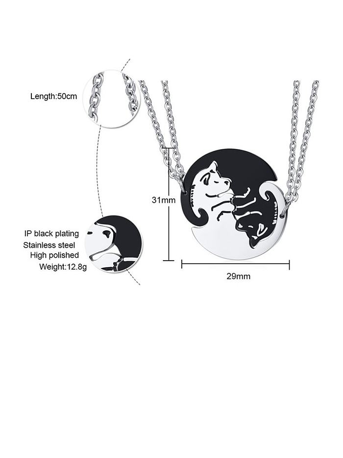 Edelstahl mit niedlichen schwarzen und weißen Welpenpaar-Halsketten