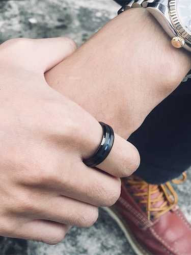 Stainless Steel With Gun Plated Simplistic Brushed Black and Blue Men's Ring