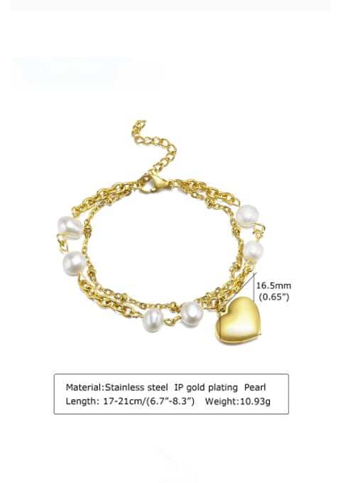 Titanium Steel Imitation Pearl Heart Vintage Strand Bracelet