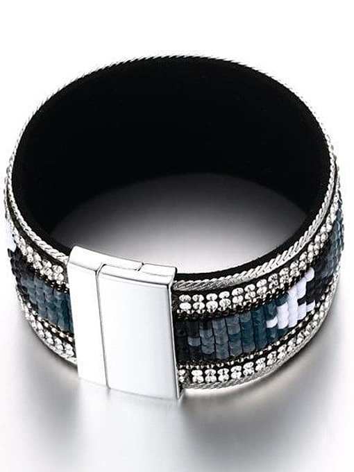 Delicate Geometric Shaped Artificial Leather Rhinestone Charm Bracelet