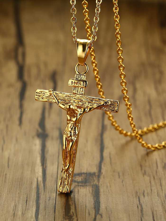 Colar religioso vintage com cruz de strass de aço inoxidável