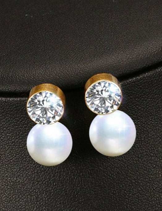 Elegantes aretes colgantes de diamantes de imitación con perlas artificiales chapadas en pistola negra