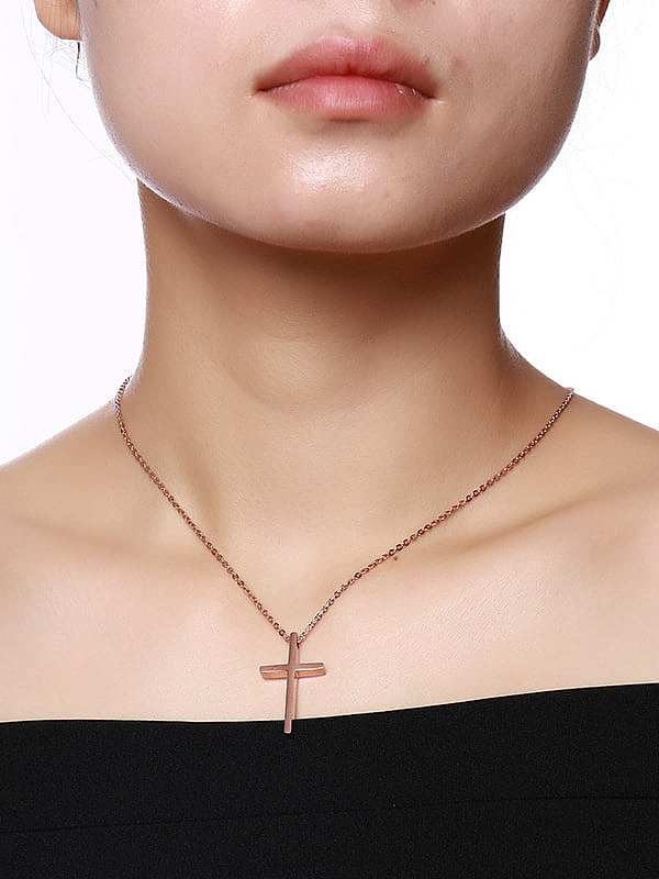 Couples Rose Gold Plated Cross Shaped Titanium Necklace