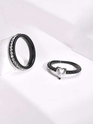 Stainless steel Rhinestone Heart Hip Hop Band Ring