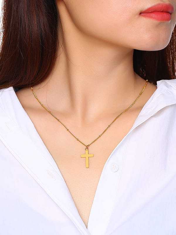 Stainless Steel With Gold Plated Simplistic Smooth Cross Necklaces