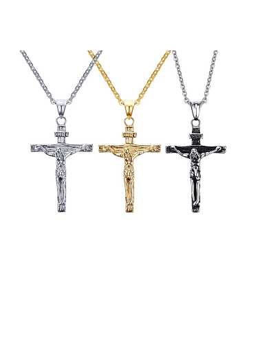 Colar religioso vintage com cruz de strass de aço inoxidável