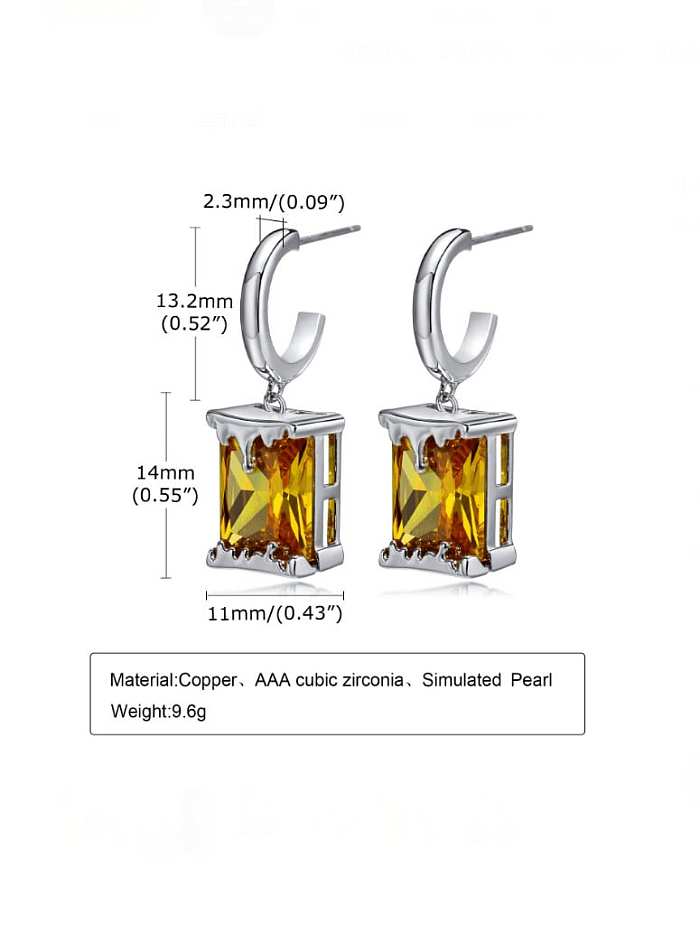 Brass Cubic Zirconia Geometric Minimalist Hook Earring