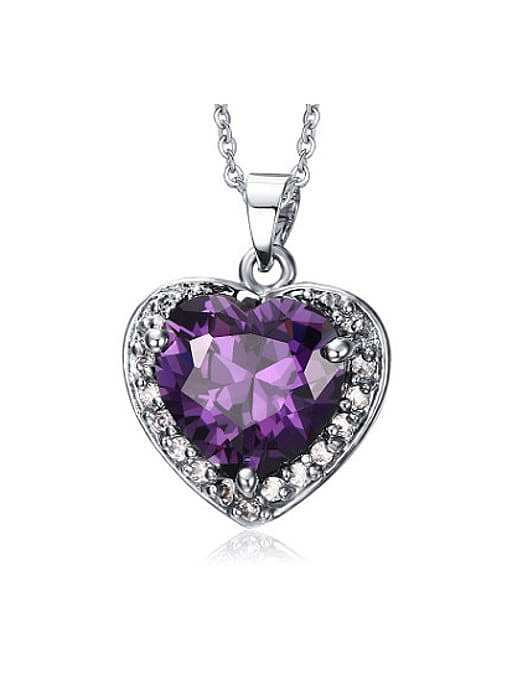 All-match Purple Heart Shaped Zircon Copper Pendant