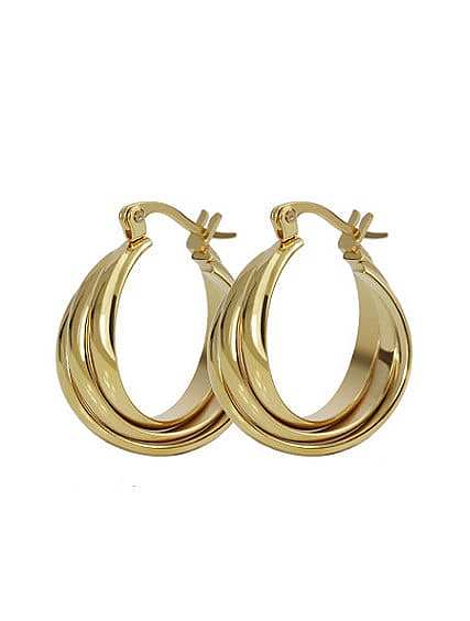 Exaggerated Three Layer Design Gold Plated Titanium Clip Earrings