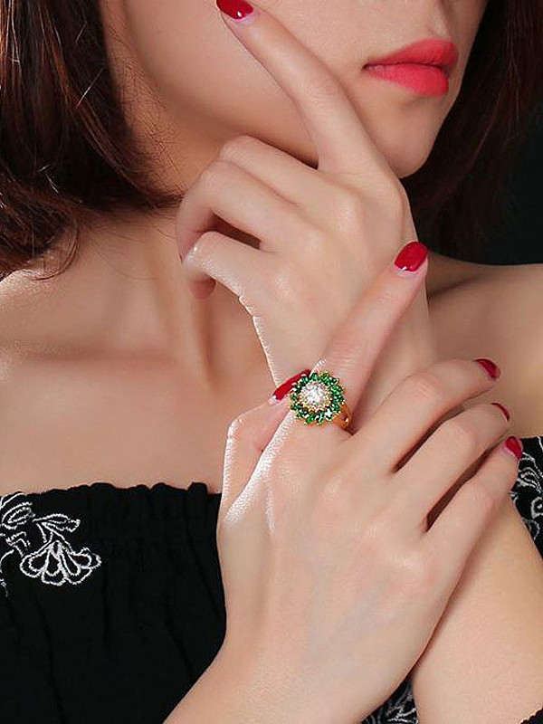 Exquisite Gold Plated Blue Flower Shaped Copper Ring
